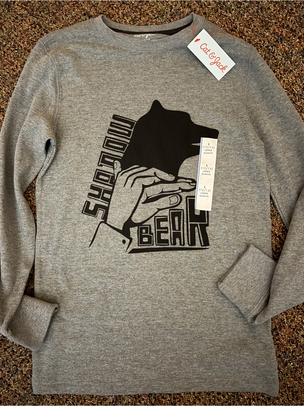 Cat & Jack Gray Long Sleeve Tee with Black 'Shadow Bear' Graphic